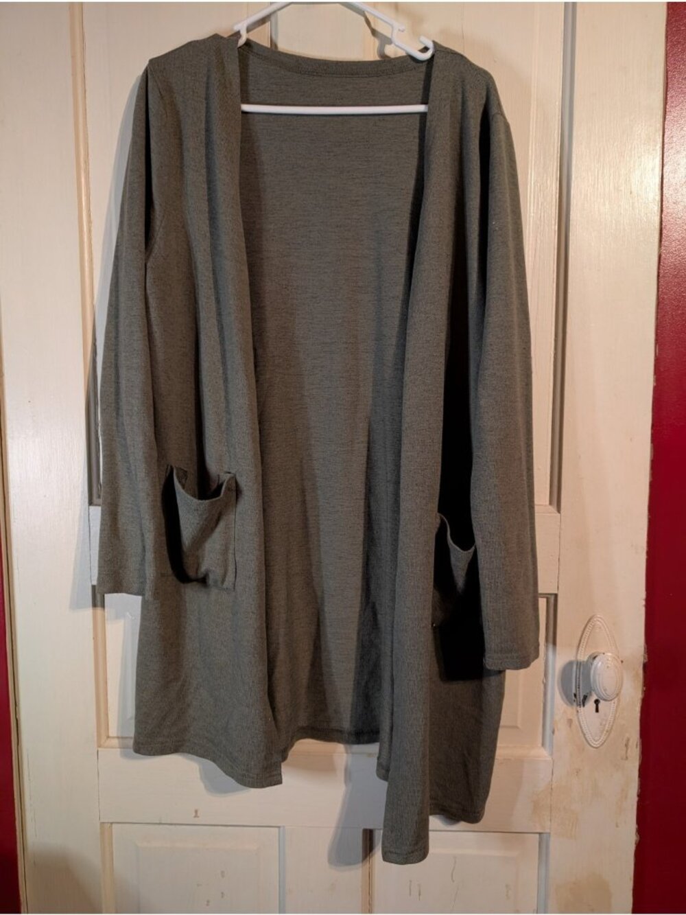 Long Sleeve Open Cardigan With Pockets Heathered Green Size XL